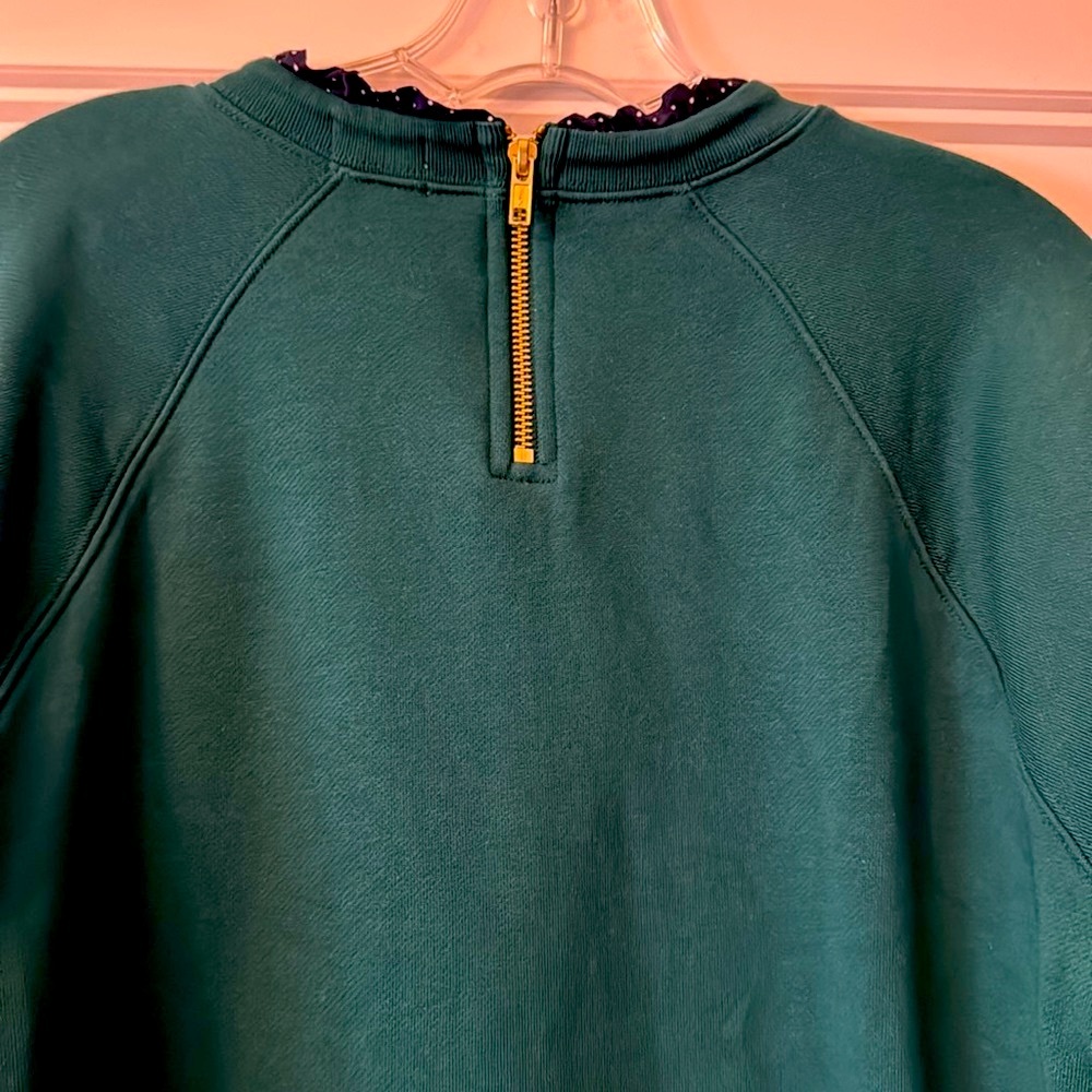 J. Crew Factory Green Sweatshirt with Navy Polka Dot Trim - Picture 6 of 7